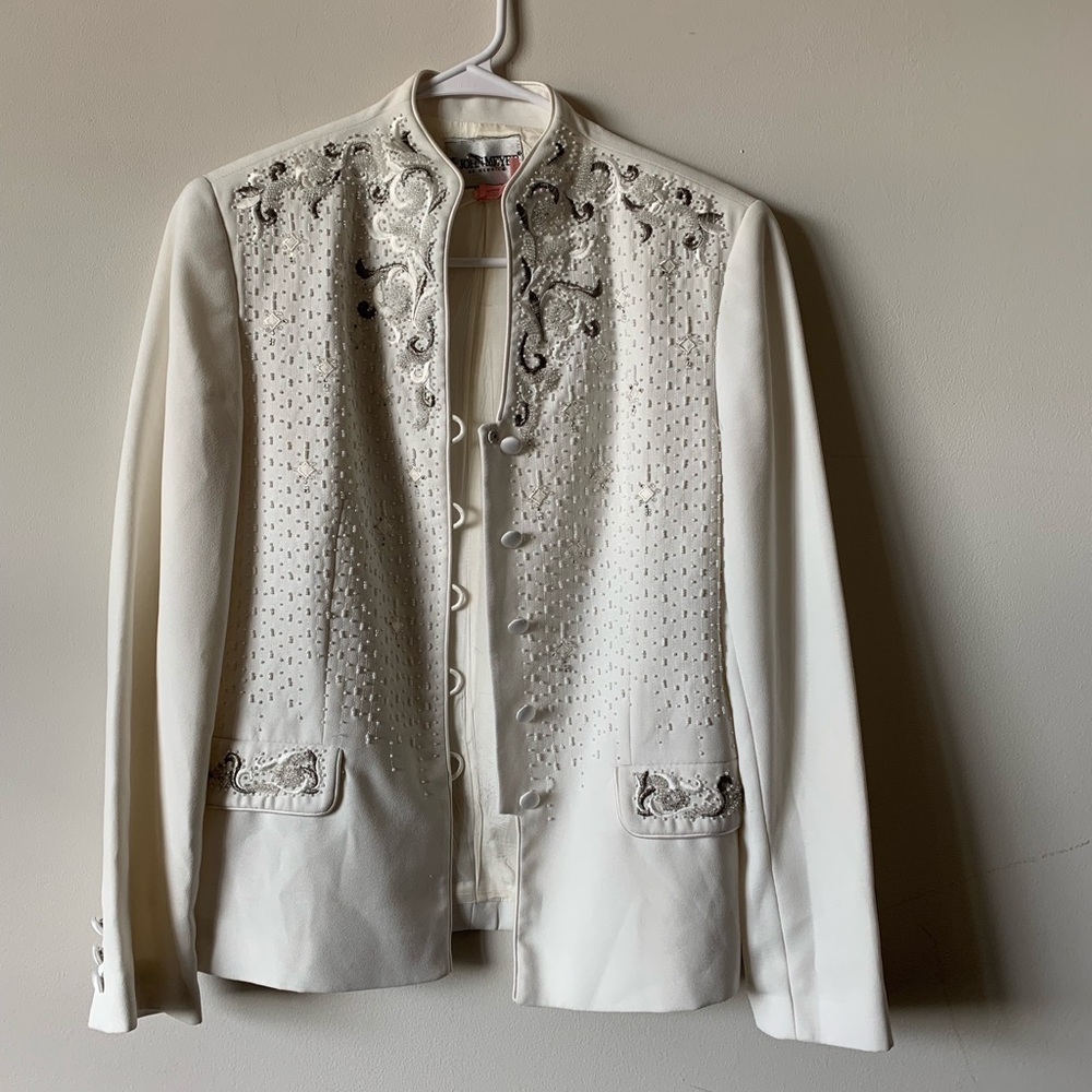 Vintage White beaded boho Asian military jacket
